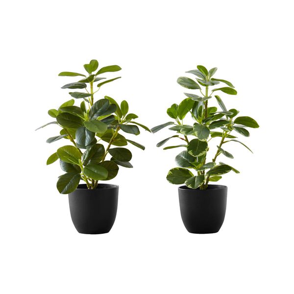 Black Green 14-Inch Ficus Indoor Table Potted Artificial Plant, Set of Two, image 1